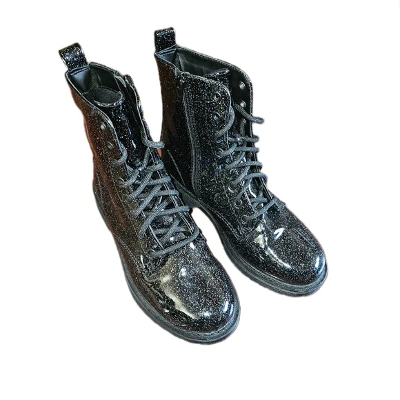 Wonder Nation Holographic Glitter Combat Boots, Size 4 - Picture 1 of 5